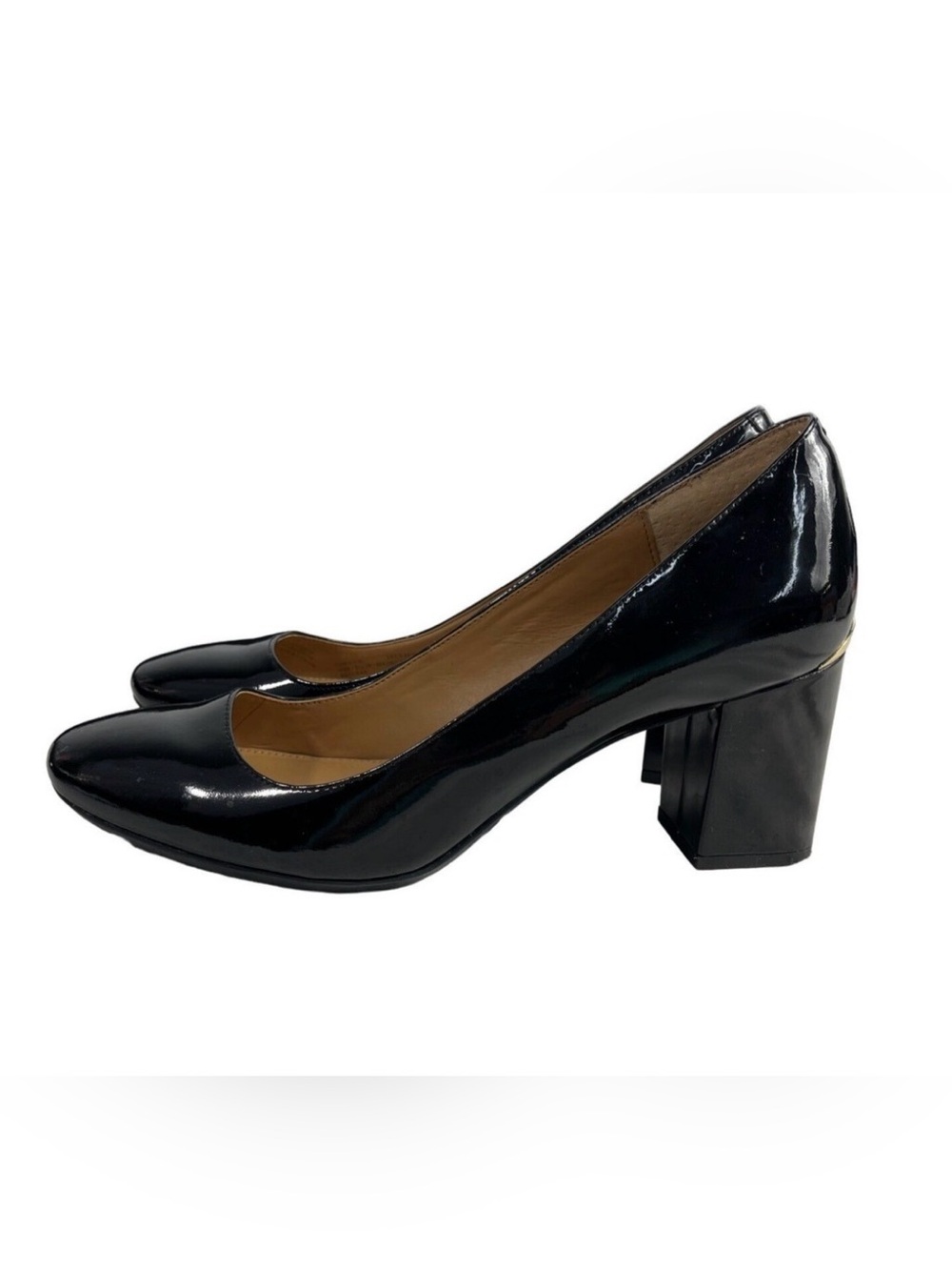 AEROSOLES Black Patent Block Heel Pumps